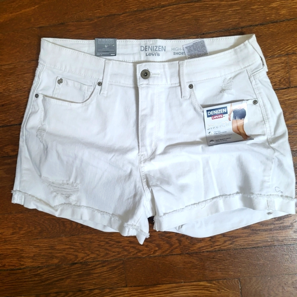 Brand New Pair Distressed White Highrise Levi's Denizen Shorts Size 8-9